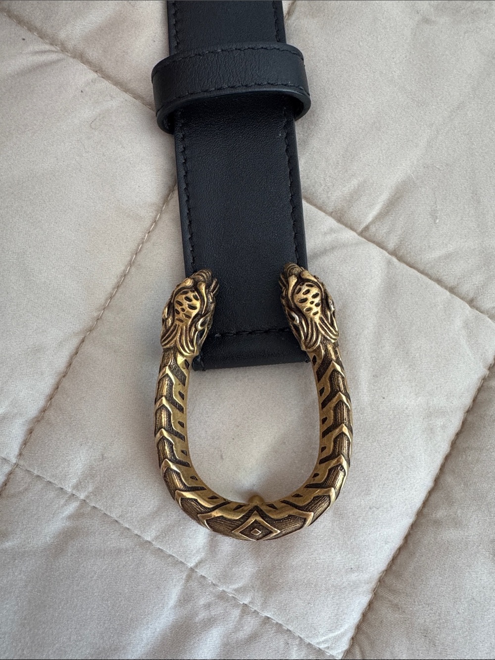 Gucci Black Leather Belt with Antique Gold Serpent Buckle